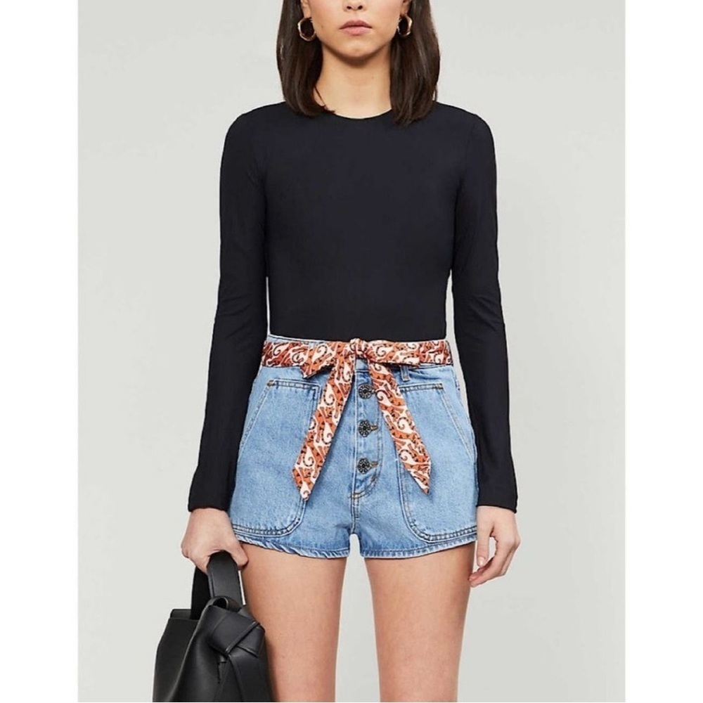 Sandro Paris Jamy Denim Shorts Scarf Belt Bleu Jean Size 36/4 Coquette Spring